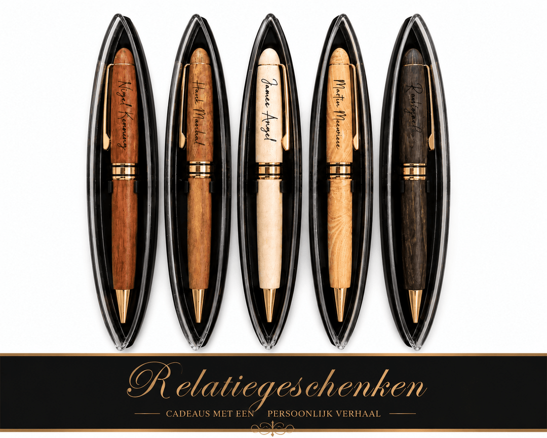 Vijf unieke houten pennen – persoonlijk en stijlvol– relatiegeschenk - Clairi's Pen's